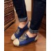 Women Navy Embroideried Splicing Flat Shoes Cotton Linen Fabric