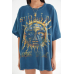 Sun Fire God Worn Out Hole Wide T-shirt Skirt HF2618-04-04