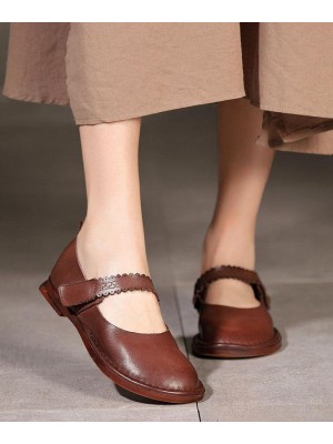 Chocolate Flat Shoes Genuine Leather Fine Embossed Flat Feet Shoes