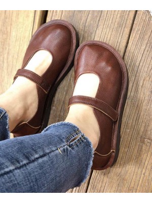 Fashion Chocolate Buckle Strap Loafers For Women Cowhide Leather