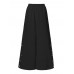 Women Cotton Solid Color Button Side Pocket Elastic Waist Wide Leg Pants