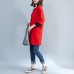 autumn new red casual cotton knit tops plus size o neck pullover