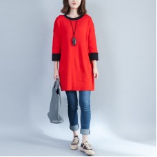 autumn new red casual cotton knit tops plus size o neck pullover