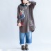 stylish big bird prints gray casual knit cotton tops plus size grid hooded t shirt